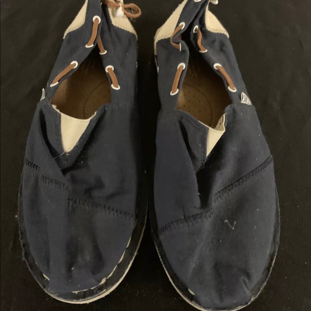 TOMS Navy Blue Boat Slip-ons  Drawstring, Size 9.5